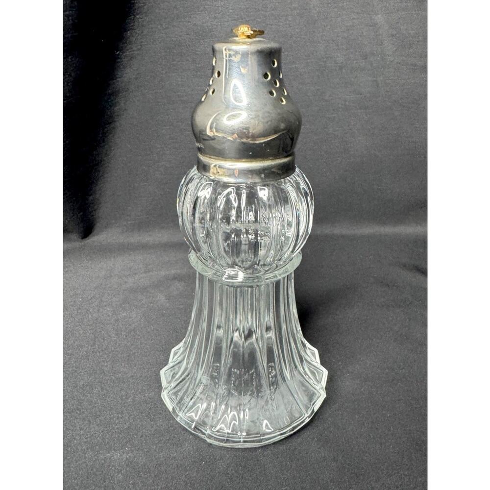 Vintage Sugar Parmesan Shaker Pressed Glass Base Silverplate Lid Bee Finial MCM